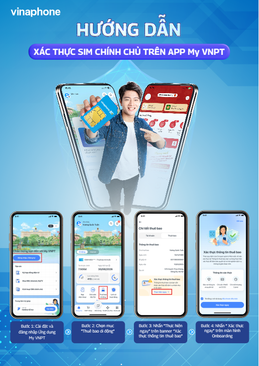 Hướng dẫn sử dụng App MyVNPT để xác thực thông tin thuê bao qua VNeID/CCCD gắn chip